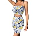 Biyejit Women's 2 Piece Summer Outfits Spaghetti Strap Crop Tops and Bodycon Mini Skirt Dress Set Plus Size S-4XL