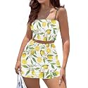Biyejit Women's 2 Piece Summer Outfits Spaghetti Strap Crop Tops and Bodycon Mini Skirt Dress Set Plus Size S-4XL