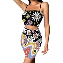 Biyejit Women's 2 Piece Summer Outfits Spaghetti Strap Crop Tops and Bodycon Mini Skirt Dress Set Plus Size S-4XL
