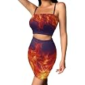 Biyejit Women's 2 Piece Summer Outfits Spaghetti Strap Crop Tops and Bodycon Mini Skirt Dress Set Plus Size S-4XL