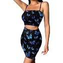 Biyejit Women's 2 Piece Summer Outfits Spaghetti Strap Crop Tops and Bodycon Mini Skirt Dress Set Plus Size S-4XL