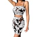 Biyejit Women's 2 Piece Summer Outfits Spaghetti Strap Crop Tops and Bodycon Mini Skirt Dress Set Plus Size S-4XL
