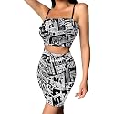 Biyejit Women's 2 Piece Summer Outfits Spaghetti Strap Crop Tops and Bodycon Mini Skirt Dress Set Plus Size S-4XL