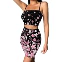 Biyejit Women's 2 Piece Summer Outfits Spaghetti Strap Crop Tops and Bodycon Mini Skirt Dress Set Plus Size S-4XL