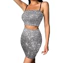 Biyejit Women's 2 Piece Summer Outfits Spaghetti Strap Crop Tops and Bodycon Mini Skirt Dress Set Plus Size S-4XL