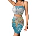 Biyejit Women's 2 Piece Summer Outfits Spaghetti Strap Crop Tops and Bodycon Mini Skirt Dress Set Plus Size S-4XL