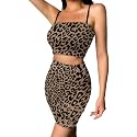 Biyejit Women's 2 Piece Summer Outfits Spaghetti Strap Crop Tops and Bodycon Mini Skirt Dress Set Plus Size S-4XL