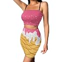 Biyejit Women's 2 Piece Summer Outfits Spaghetti Strap Crop Tops and Bodycon Mini Skirt Dress Set Plus Size S-4XL