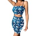 Biyejit Women's 2 Piece Summer Outfits Spaghetti Strap Crop Tops and Bodycon Mini Skirt Dress Set Plus Size S-4XL