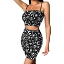 Biyejit Women's 2 Piece Summer Outfits Spaghetti Strap Crop Tops and Bodycon Mini Skirt Dress Set Plus Size S-4XL
