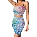 Biyejit Women's 2 Piece Summer Outfits Spaghetti Strap Crop Tops and Bodycon Mini Skirt Dress Set Plus Size S-4XL