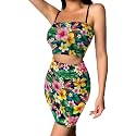 Biyejit Women's 2 Piece Summer Outfits Spaghetti Strap Crop Tops and Bodycon Mini Skirt Dress Set Plus Size S-4XL