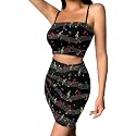 Biyejit Women's 2 Piece Summer Outfits Spaghetti Strap Crop Tops and Bodycon Mini Skirt Dress Set Plus Size S-4XL