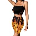 Biyejit Women's 2 Piece Summer Outfits Spaghetti Strap Crop Tops and Bodycon Mini Skirt Dress Set Plus Size S-4XL