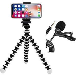 bkn 13 inch flexible gorillapod tripod with mobile monopod holder amp collar mic for dslr action cameras gopro amp smartphones
