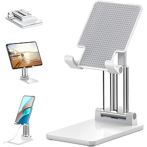 bkn  new tabletop double tube desktop tablet amp mobile folding stand multi-angle adjustable amp foldable mobile stand for all ipads amp mobile phones up to 156 inches - white