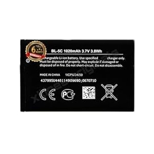 bl-5c battery for nokia 1100 1101 1110 1110i 1112 1200 1208 1280 1600 1650 2310 2600 2700 3100 3110 3120 5130 6030 6230 battery with 6 month warranty s22