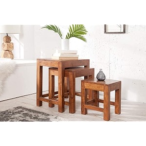 furniture sheesham wood turner nesting tables set of 3 stool for living room furniture natural finish