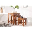 Furniture Sheesham Wood Turner Nesting Tables Set of 3 Stool for Living Room Furniture (Natural Finish)