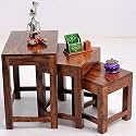 Furniture Solid Wood Nesting Table Set of 3 Stool for Living Room (Sheesham Wood, Natural Honey Finish)