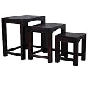 Sheesham Wood Nesting Tables for Living Room Set of 3 Stools Furniture (Dark Walnut)