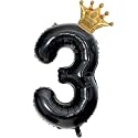 Black 3 Balloon Number, 40 inch Big 3th Birthday Balloon for Black Theme Birthday Party Supplies Anniversary, Wrestling Birthday Party Decorationsfor Boys Girls Birthday King