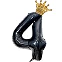 Black 4 Balloon Number, 40 inch Big 4th Birthday Balloon for Black Theme Birthday Party Supplies Anniversary, WWE Birthday Decorationsfor Boys Girls Birthday King