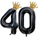 Black 40 Balloon Number with Gold Crown Balloons 40 inch 40 Birthday Balloon for 40th Birthday Party Decorations Supplies Anniversary for Men Women(Foil Mylar Number 40 Balloons）