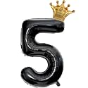 Black 5 Balloon Number, 40 inch Big 5th Birthday Balloon for Black Theme Birthday Party Supplies Anniversary, Video Game Birthday Party Decorationsfor Boys Girls Birthday King