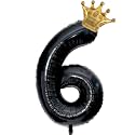 Black 6 Balloon Number, 40 inch Big 6th Birthday Balloon for Black Theme Birthday Party Supplies Anniversary, Racing Car Birthday Decorationsfor Boys Girls Birthday King
