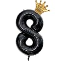 Black 8 Balloon Number, 40 inch Big 8th Birthday Balloon for Black Theme Birthday Party Supplies Anniversary, Boxing WWE Birthday Decorationsfor Boys Girls Birthday King
