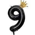 Black 9 Balloon Number, 40 inch Big 9TH Birthday Balloon for Black Theme Birthday Party Supplies Anniversary, Level 9 Unlocked Birthday Decorationsfor Boys Girls Birthday King