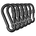 Black & Silver Heavy Duty Bushcraft Locking Thumb Screw Closure Zinc-Galvanized Steel Carabiner Spring Snap Clip Link Hooks 200-400lb Load. 6 & 12 Packs