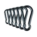 Black &amp; Silver Zinc-Galvanized Heavy Duty Bushcraft Carabiner Spring Snap Clip Link Hooks 200-500lb Load 2, 6 &amp; 12 Packs