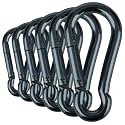 Black &amp; Silver Zinc-Galvanized Heavy Duty Bushcraft Carabiner Spring Snap Clip Link Hooks 200-500lb Load 2, 6 &amp; 12 Packs