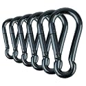 Black &amp; Silver Zinc-Galvanized Heavy Duty Bushcraft Carabiner Spring Snap Clip Link Hooks 200-500lb Load 2, 6 &amp; 12 Packs