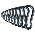 Black &amp; Silver Zinc-Galvanized Heavy Duty Bushcraft Carabiner Spring Snap Clip Link Hooks 200-500lb Load 2, 6 &amp; 12 Packs
