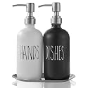 Black &amp; White Glass Soap Dispenser - Stainless Steel Pump for Kitchen &amp; Bathroom Sink