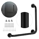 Black Angled Grab Bar 16x16 Inch, Stainless Steel Bathroom Grab Bar w/Anti-Slip Knurled Grip, Wall Mounted Bathtub Toilet Safety Handrail for Elderly Senior, L-Shaped Grab Bar for Shower