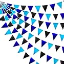 Black Blue Party Decorations Metallic Fabric Triangle Pennant Banner Flag Bunting Garland for Video Game Nautical Birthday Graduations Retirement Wedding Bachelorette Outdoor Holiday Party Supplies