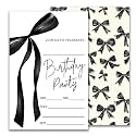 Black Bow Birthday Invitation, Girls Party Invite, Minimalist Birthday Invitation Cards, 20 Fill In Style Invitation Cards with Envelopes, Girls' Party Favors & Decorations 4x6 Inch-C02