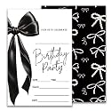 Black Bow Birthday Invitation, Girls Party Invite, Minimalist Birthday Invitation Cards, 20 Fill In Style Invitation Cards with Envelopes, Girls' Party Favors & Decorations 4x6 Inch-C07