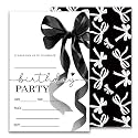 Black Bow Birthday Invitation, Girls Party Invite, Minimalist Birthday Invitation Cards, 20 Fill In Style Invitation Cards with Envelopes, Girls' Party Favors & Decorations 4x6 Inch-C01