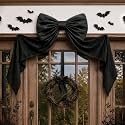 Black Bow Decor, 40 x 24 Inches Large Big Black Bow Party Decorations for Backdrop Birthday Wedding Bride, Huge Satin Ribbon Tie Hanging Wall Decor for Her (Satin, Internal Stability Layer)