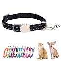 Black Breakaway Dog Collar with Bell, Reflective Puppy Collar Safety Soft Nylon Break Away Cat Collars Adjustable for Xs Small Tiny Pet Little Dogs Kitten, Neck 7-11 Inch