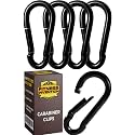Black Carabiner 5 Pack - Heavy Duty Snap Hooks, Large Carabiner Clips