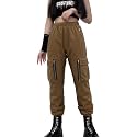 Black Cargo Pants Women Loose Chained Multi-Pocket Multi-Zip Punk Goth Pants