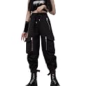 Black Cargo Pants Women Loose Chained Multi-Pocket Multi-Zip Punk Goth Pants