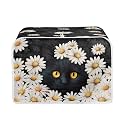 Black Cat Daisy Print Bread Machine Cover Anti Fingerprint Toaster Oven Dust Cover Fits Most Standard 2 Slice Toasters, Machine Washable