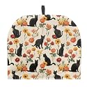 Black Cat Floral Tea Pot Cozies, Machine Washable Fabric Kitchen Teapot Dust Cover Breakfast Warmer Insulation and Keep Tea Coffee Warm, Home Kitchen Hotel Party Halloween Decor